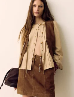Suede Braided Detail Mini A-Line Skirt
