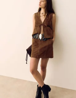 Suede Braided Detail Mini A-Line Skirt
