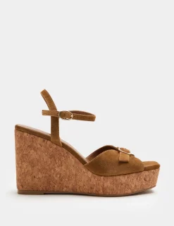 Suede Buckle Ankle Strap Wedge Sandals