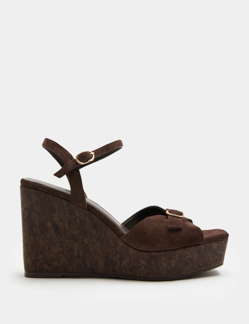 Suede Buckle Ankle Strap Wedge Sandals