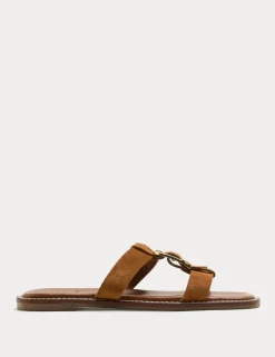 Suede Buckle Flat Mule Sandals