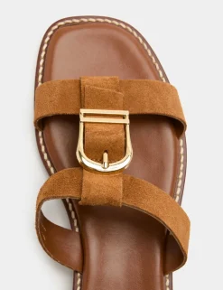Suede Buckle Flat Mule Sandals