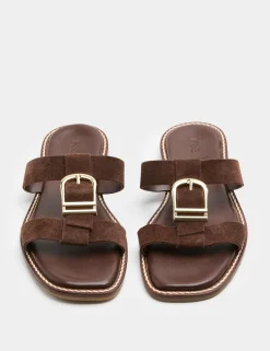 Suede Buckle Flat Mule Sandals