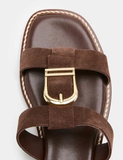 Suede Buckle Flat Mule Sandals