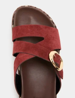 Suede Buckle Flatform Mules