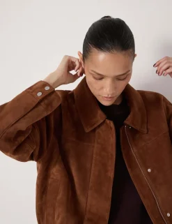 Suede Collared Bomber Jacket