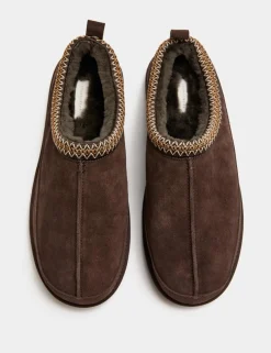Suede Collared Embroidered Mule Slippers