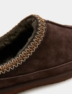 Suede Collared Embroidered Mule Slippers