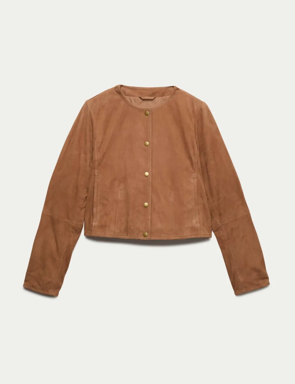 Suede Collarless Cropped Jacket