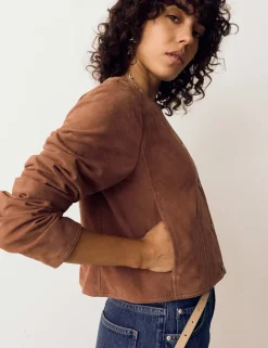Suede Collarless Cropped Jacket