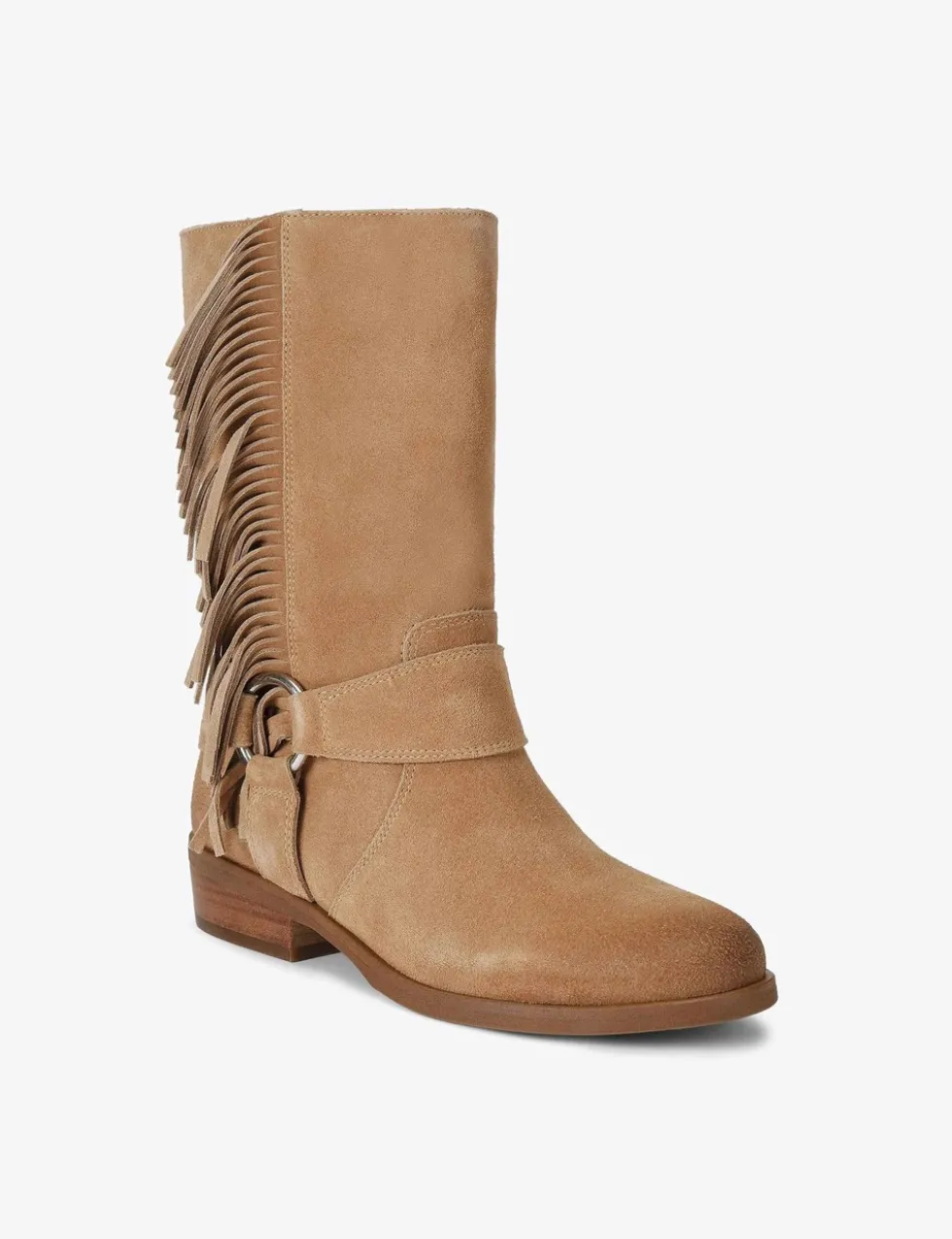 Suede Cowboy Fringe Detail Mid Calf Boots
