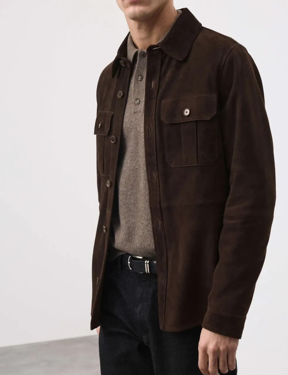 Suede Curved Hem Overshirt
