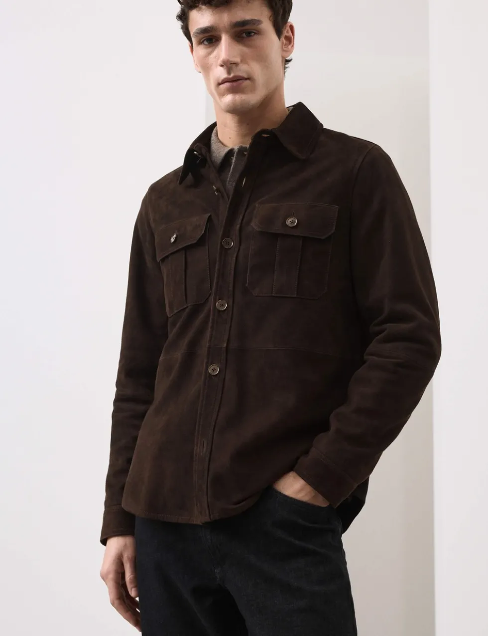 Suede Curved Hem Overshirt