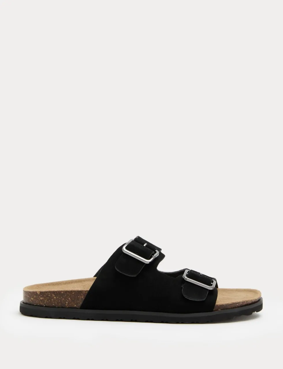 Suede Double Buckle Footbed Mules