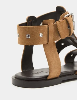 Suede Eylet Detail Flat Gladiator Sandals