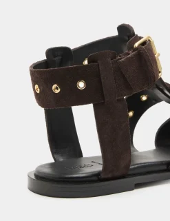Suede Eylet Detail Flat Gladiator Sandals