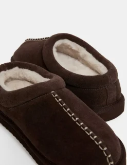 Suede Faux Fur Lined Mule Clog Slippers