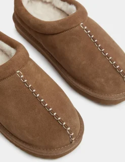 Suede Faux Fur Lined Mule Clog Slippers