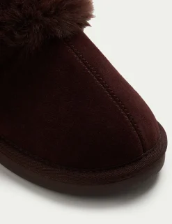Suede Faux Fur Trim Mule Slippers