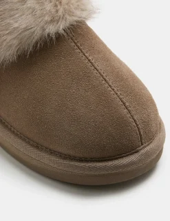 Suede Faux Fur Trim Mule Slippers