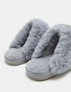 Suede Faux Fur Trim Mule Slippers
