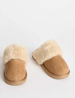 Suede Faux Fur Trim Mule Slippers