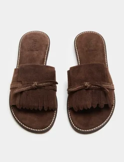 Suede Fringed Flat Mules