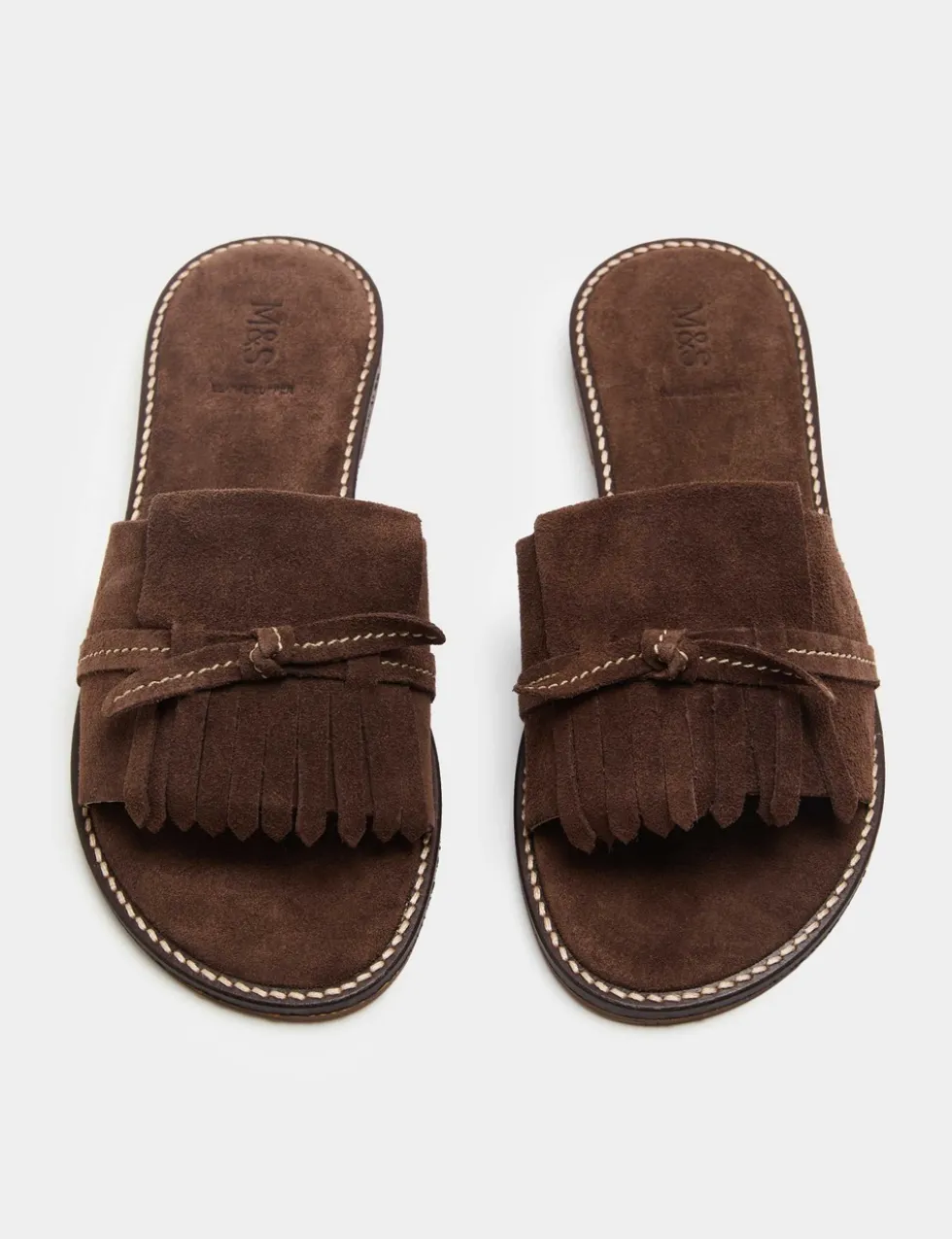 Suede Fringed Flat Mules