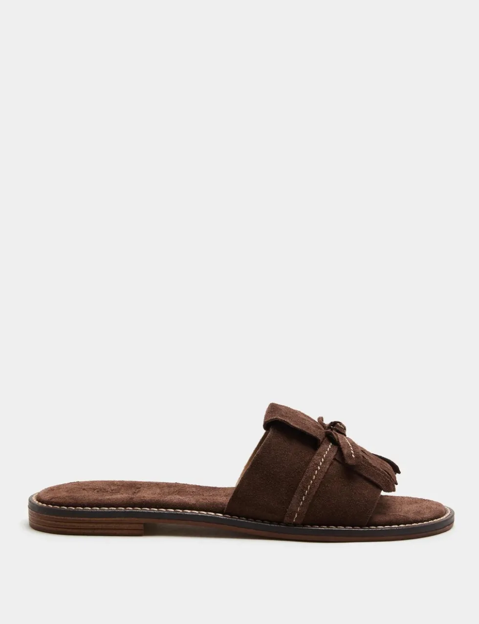 Suede Fringed Flat Mules