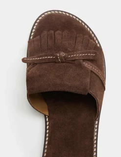 Suede Fringed Flat Mules