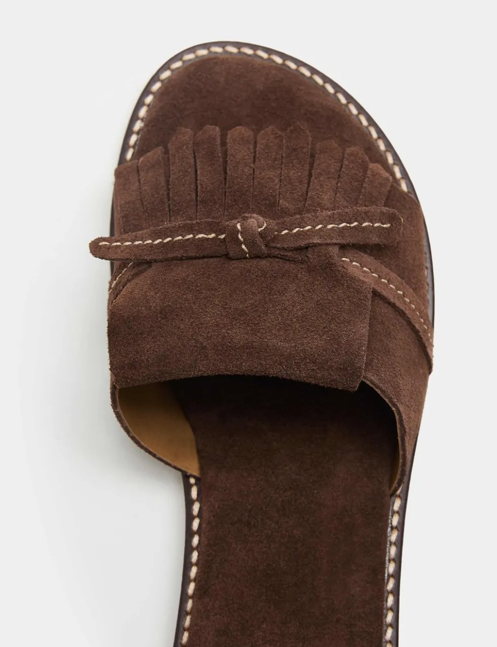 Suede Fringed Flat Mules