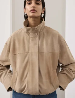 Suede Funnel Neck Blouson Jacket