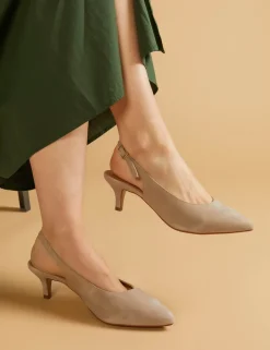 Suede Kitten Heel Pointed Slingback Shoes