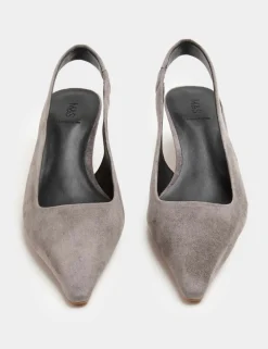 Suede Kitten Heel Pointed Slingback Shoes