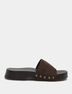 Suede Platform Open Toe Clogs
