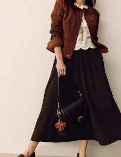 Suede Pleated Midi Skirt