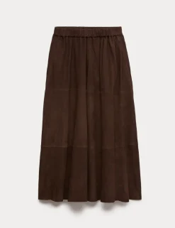 Suede Pleated Midi Skirt