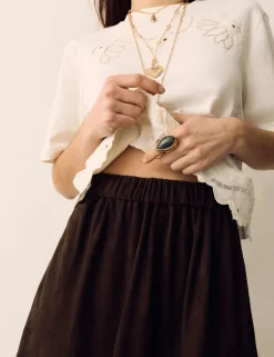Suede Pleated Midi Skirt