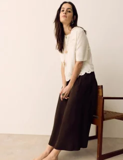 Suede Pleated Midi Skirt