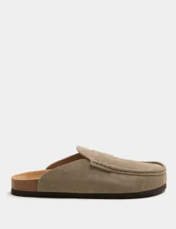 Suede Saddle Loafer Corkbed Mules