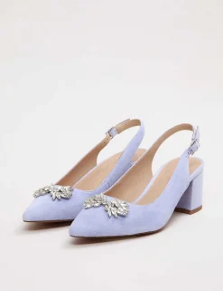 Suede Sparkle Block Heel Slingback Shoes
