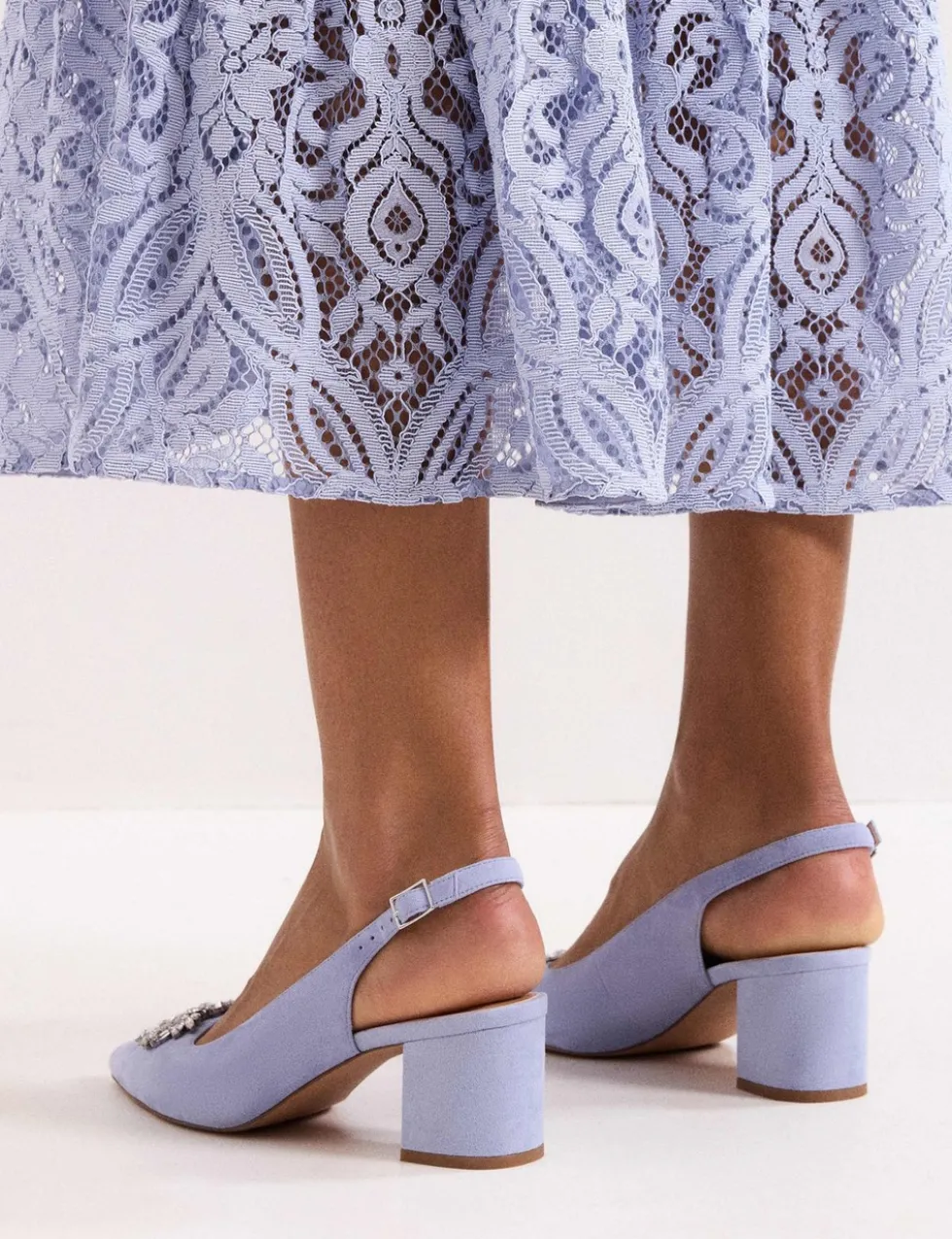 Suede Sparkle Block Heel Slingback Shoes