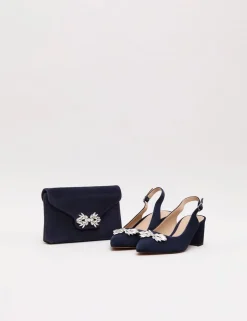 Suede Sparkle Block Heel Slingback Shoes