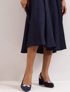 Suede Sparkle Block Heel Slingback Shoes