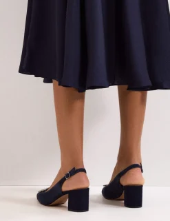 Suede Sparkle Block Heel Slingback Shoes