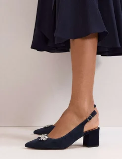Suede Sparkle Block Heel Slingback Shoes