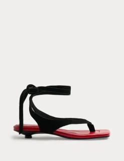 Suede Tie Ankle Strap Kitten Heel Sandals