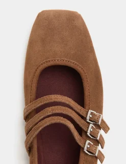 Suede Triple Strap Mary Jane Ballet Pumps