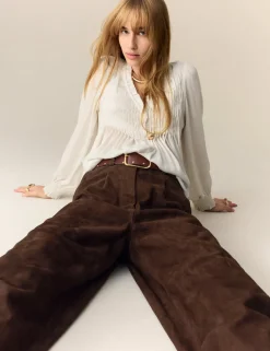 Suede Wide Leg Cropped Trousers