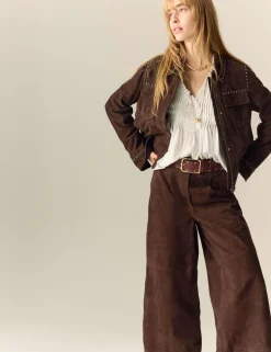 Suede Wide Leg Cropped Trousers